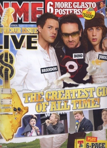„The greatest gig of all time“ pavadino NME „Live 8“ renginį, iliustruodami B. Flowers, Bono ir Johnny Borrell („Razorlight“) nuotrauka. [NME]
